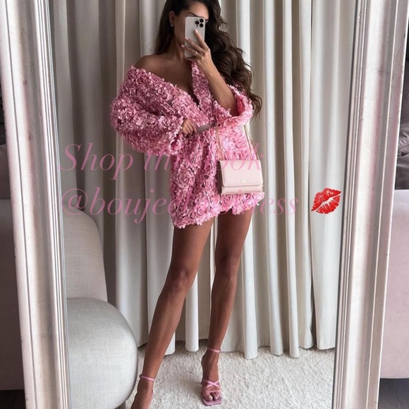ZARA Floral Textured Coat Pink BNWT - Picture 1 of 12